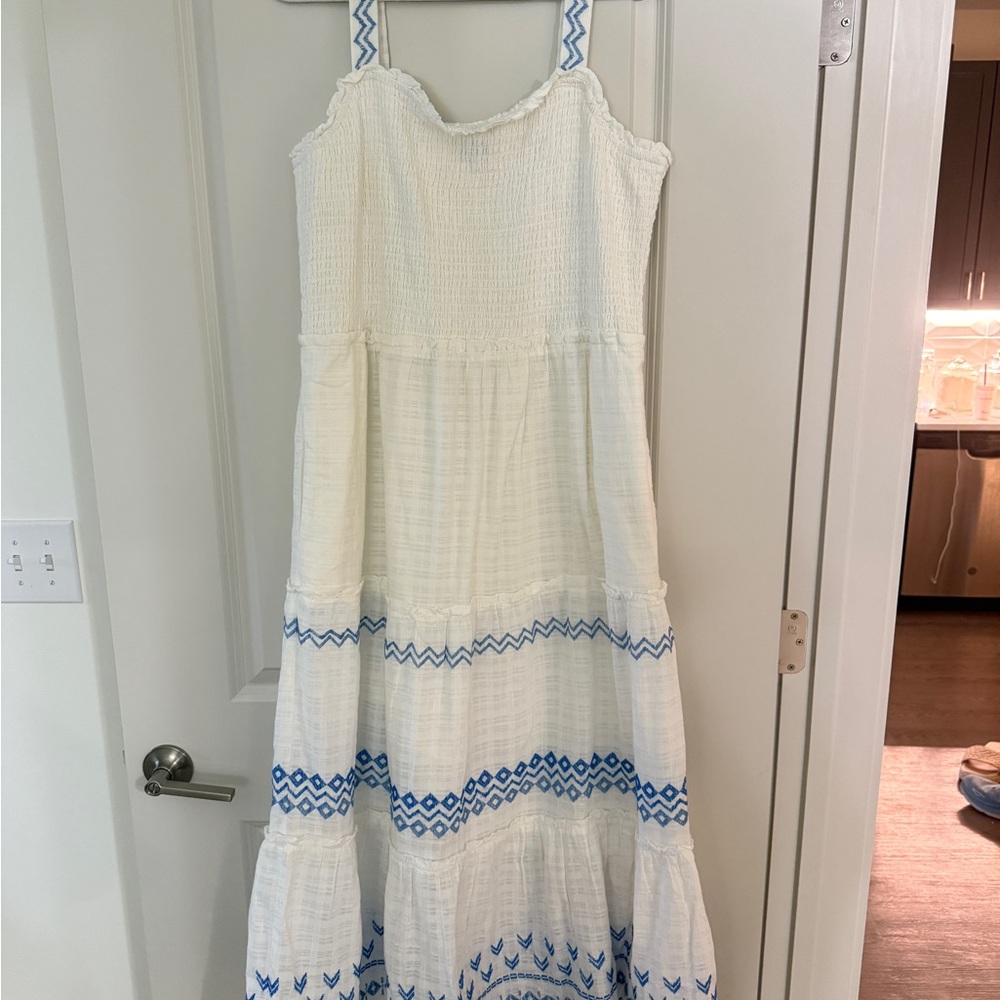 Draper James White Maxi Dress with Blue Embroidery- XL
